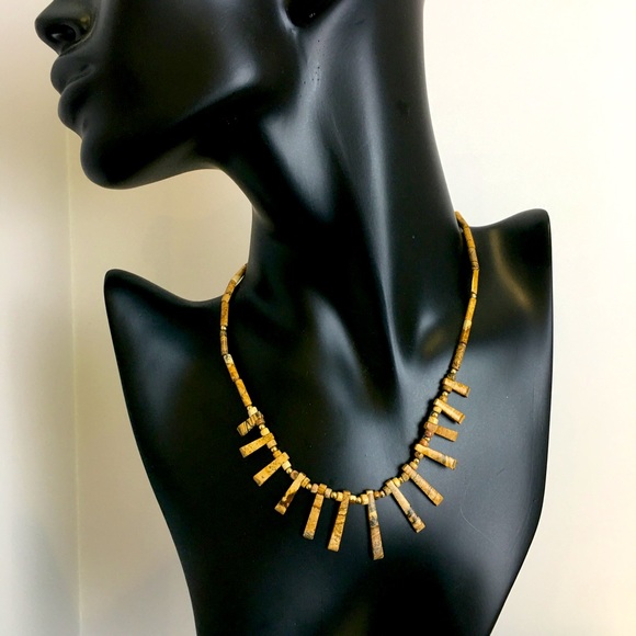 Jewelry - Picture Jasper Collar Choker Graduated Mini Fan Pendant Necklace semi
